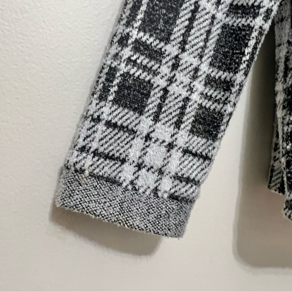 Tribal Black & White Plaid Open Front Cardigan Casual Office Timeless Sophistica - Picture 5 of 8
